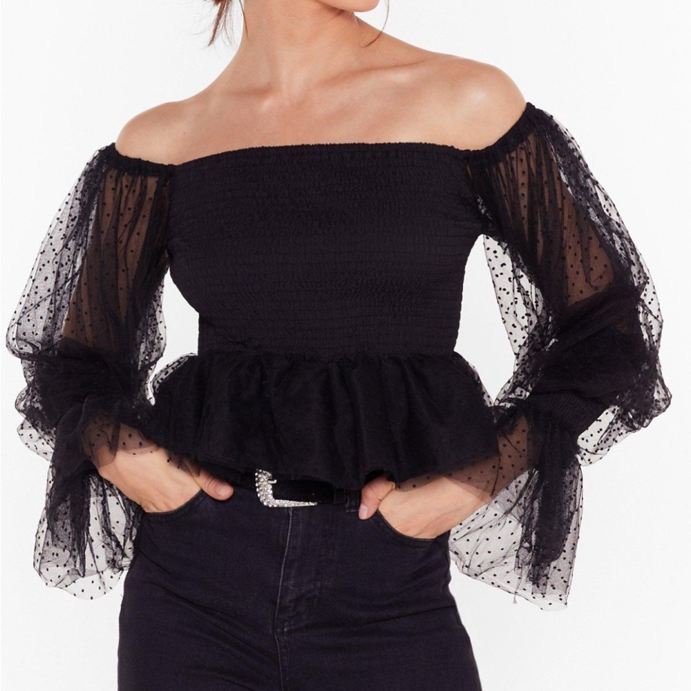 Nasty Gal Black Puff Sleeve Smocked Blouse